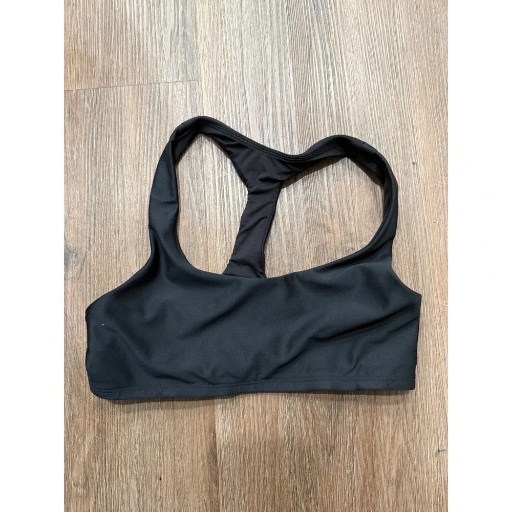 Alo Yoga Womens Black Racerback Sports Bra Size S Solid Scoop Neck Logo Worn